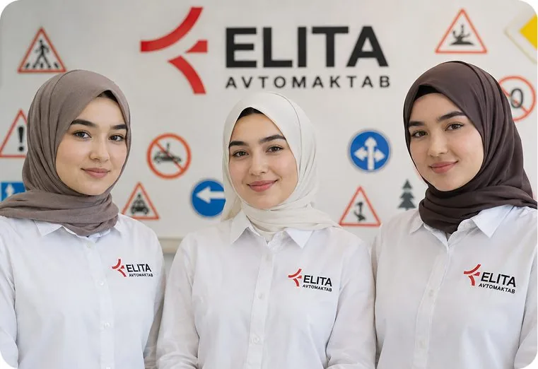 “ELITA” avtomaktabi o‘quvchilari o‘quv avtomobili yonida